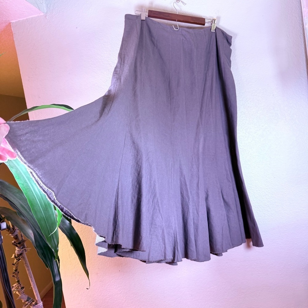 Atmosphere Linen Viscose Muted Brown Tulip Flare Boho Lagenlook Maxi Skirt 14